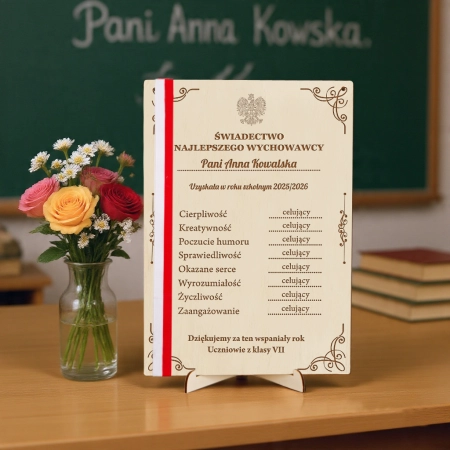 Świadectwo najlepszego wychowawcy prezent na zakończenie roku szkolnego prezent dla Nauczyciela od klasy uczniów